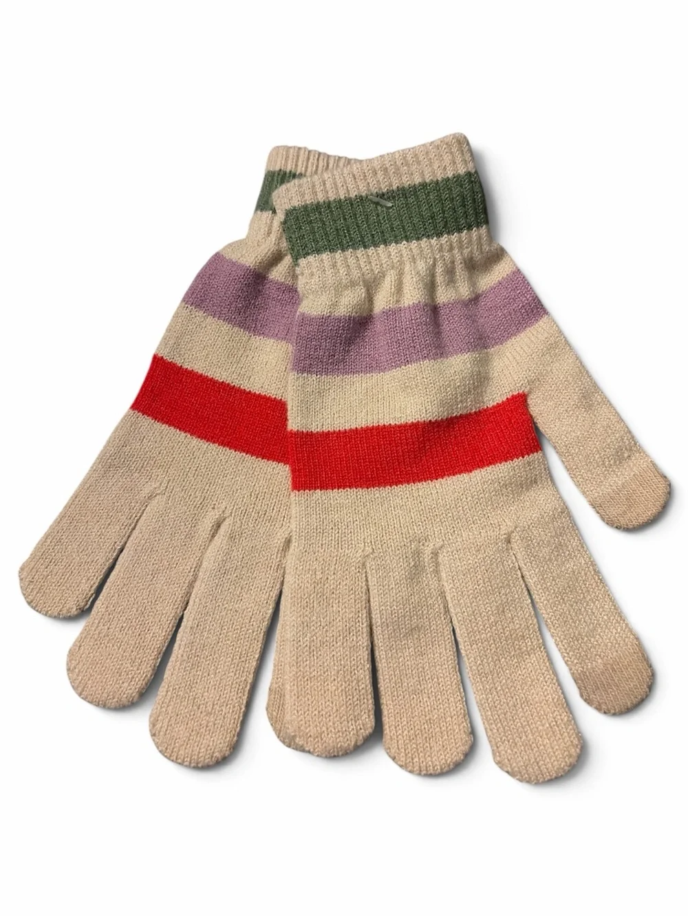 Old Navy Striped Knit Gloves in Beige with Red, Purple & Green Accents NWT